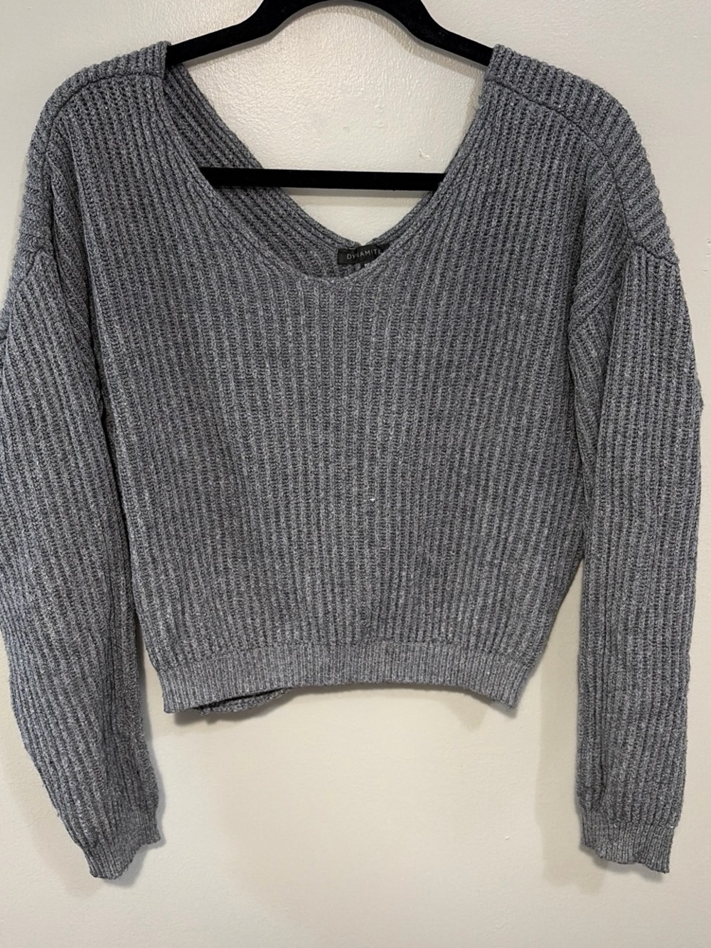 Dynamite Gray Ribbed Twist back Sweater